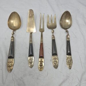 Vtg‎  Siam Thailand Brass  serving Fork & 2  Spoon, Pie Servire, Meat Server